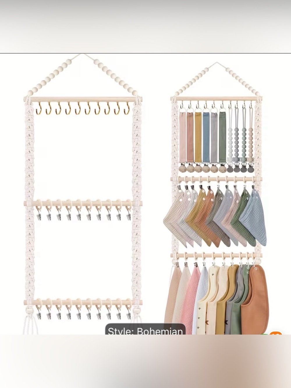 Bohemian Macrame Multi-Tier Hanging Organizer – Cream
